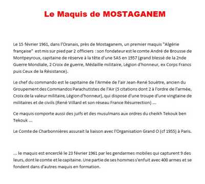  Vie et mort 
du Maquis de MOSTAGANEM 
----
  Le Comte De CHARBONNIERES 
 assurait la liaison entre 
le Maquis et l'Organisation "Grand O"
 